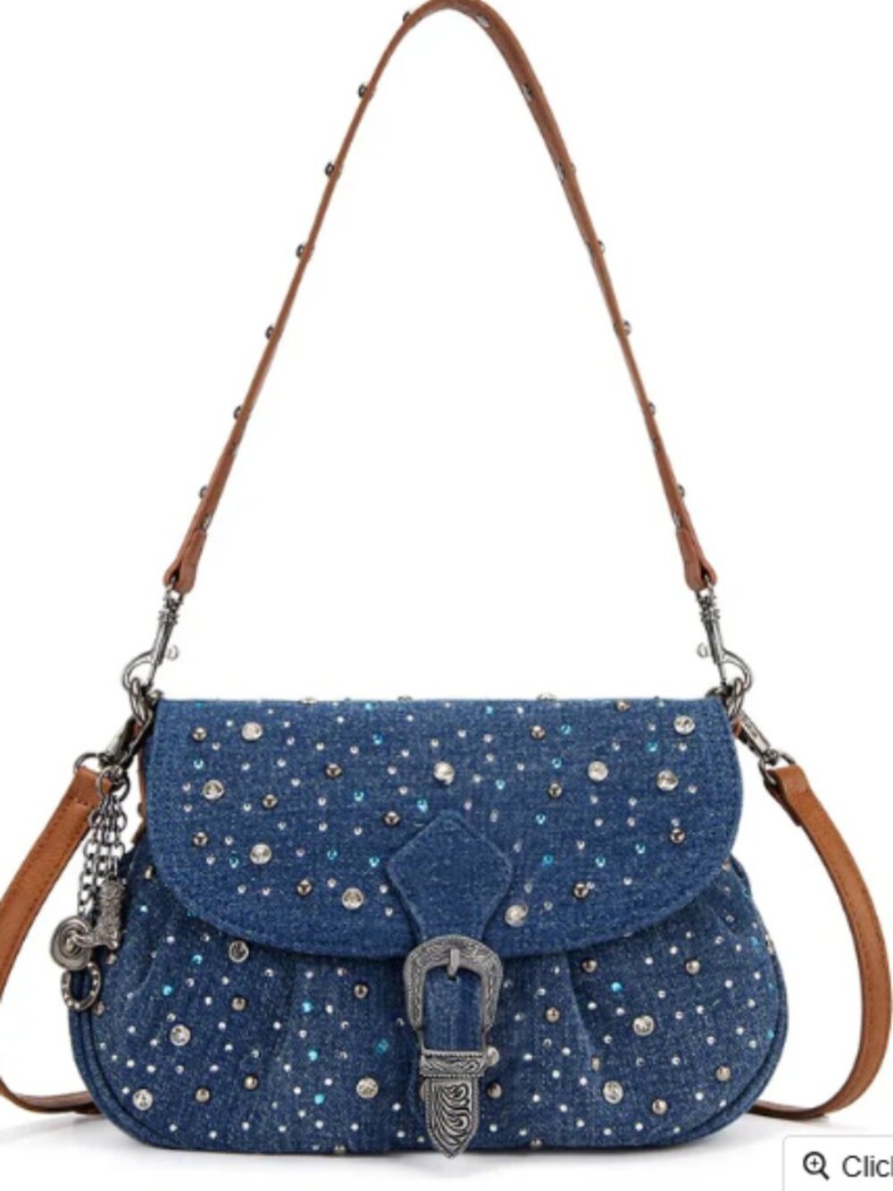 Wrangler Western Rhinestone Denim Flap Crossbody Shoulder Bag - Picture 2 of 4